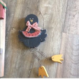 Wooden Black Crow with Watermelon Farmhouse Country Decor Wall Art